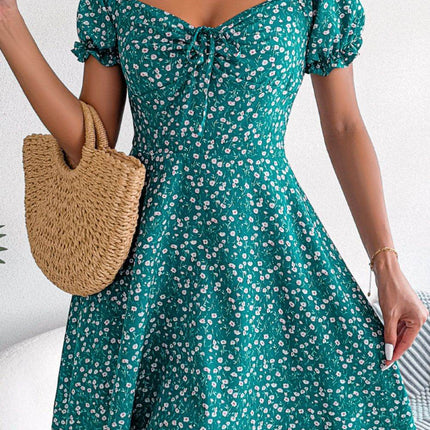 Ditsy Floral Drawstring A-Line Dress - MimiStylez