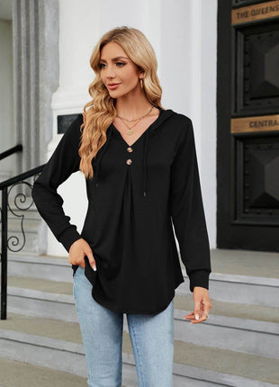 Long Sleeve Hooded Blouse - MimiStylez