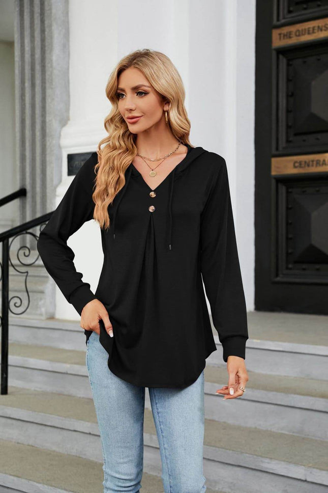 Long Sleeve Hooded Blouse - MimiStylez