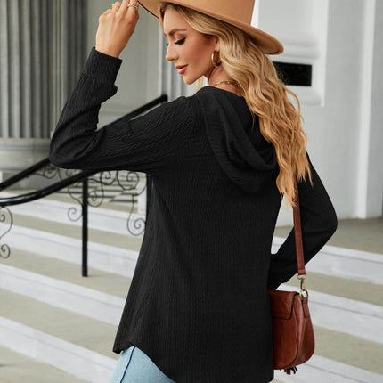 Long Sleeve Hooded Blouse - MimiStylez