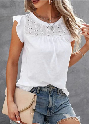 Ruffled Round Neck Cap Sleeve T-Shirt - MimiStylez