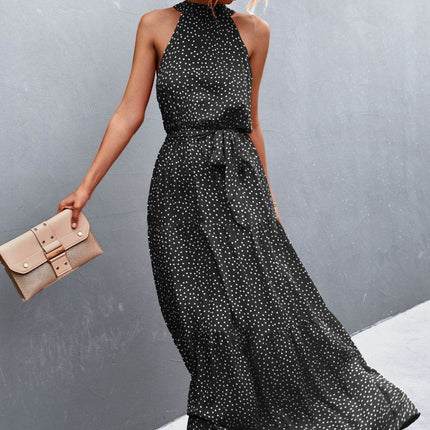 Printed Sleeveless Tie Waist Maxi Dress - MimiStylez