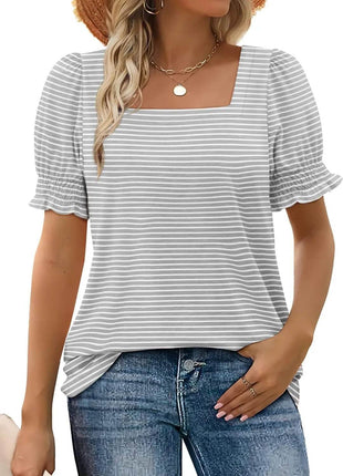 Simple U-neck Petal Sleeve Loose T-shirt - MimiStylez