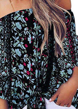 Tied Printed Off-Shoulder Half Sleeve Blouse - MimiStylez