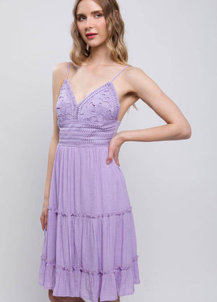 Love Tree Lace Detail Tied V-Neck Mini Cami Dress - MimiStylez