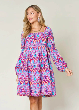 Double Take Full Size Printed Long Sleeve Dress - MimiStylez
