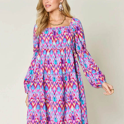 Double Take Full Size Printed Long Sleeve Dress - MimiStylez