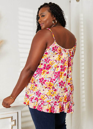 Double Take Floral Scoop Neck Ruffle Hem Cami - MimiStylez