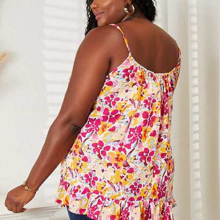 Double Take Floral Scoop Neck Ruffle Hem Cami - MimiStylez