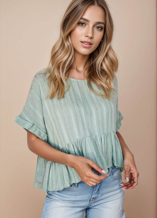 Peplum Round Neck Half Sleeve Blouse - MimiStylez