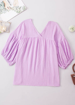 Dropped Shoulder V-Neck Blouse - MimiStylez