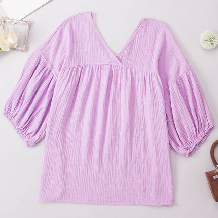 Dropped Shoulder V-Neck Blouse - MimiStylez