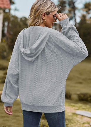 Drawstring Zip Up Dropped Shoulder Hoodie - MimiStylez