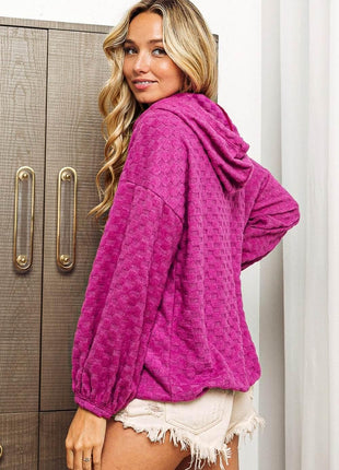 BiBi Brushed Checker Drawstring Long Sleeve Hoodie - MimiStylez