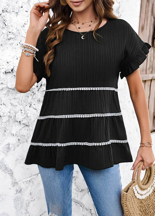 Round Neck Flounce Sleeve Blouse - MimiStylez