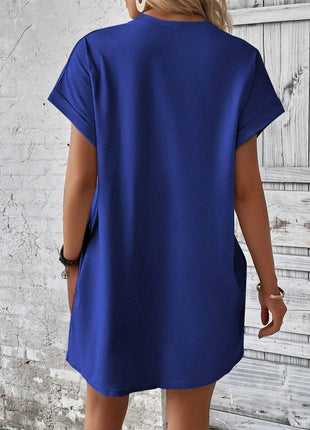 Round Neck Short Sleeve Mini Dress - MimiStylez
