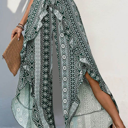 Perfee Slit Ruffled Geometric Wide Leg Pants - MimiStylez
