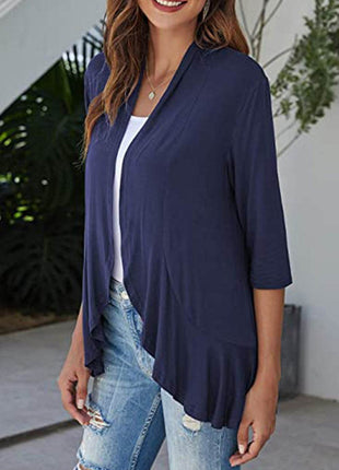 Open Front Three-Quarter Sleeve Cardigan - MimiStylez