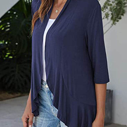 Open Front Three-Quarter Sleeve Cardigan - MimiStylez