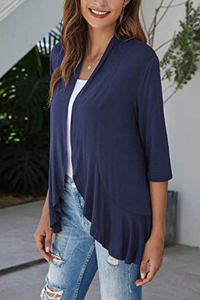 Open Front Three-Quarter Sleeve Cardigan - MimiStylez