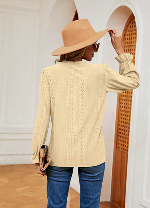 V-Neck Flounce Sleeve Blouse - MimiStylez