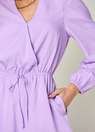 Double Take Full Size Drawstring Long Sleeve Romper - MimiStylez