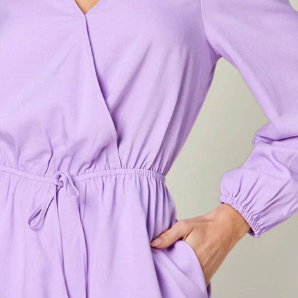 Double Take Full Size Drawstring Long Sleeve Romper - MimiStylez