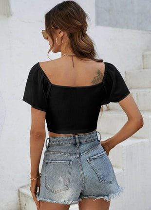 Drawstring Short Sleeve Crop Top - MimiStylez