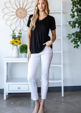 Heimish Lace Detail V-Neck Short Sleeve T-Shirt - MimiStylez