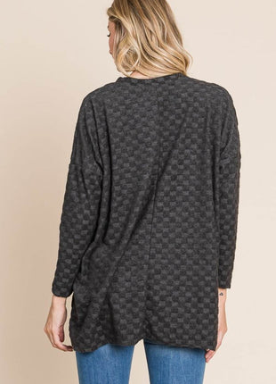 BOMBOM Checkered Long Sleeve V-Neck T-Shirt - MimiStylez