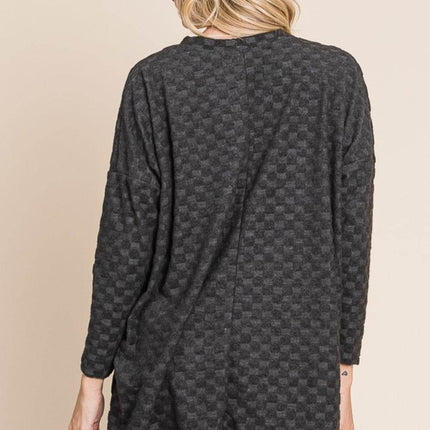 BOMBOM Checkered Long Sleeve V-Neck T-Shirt - MimiStylez