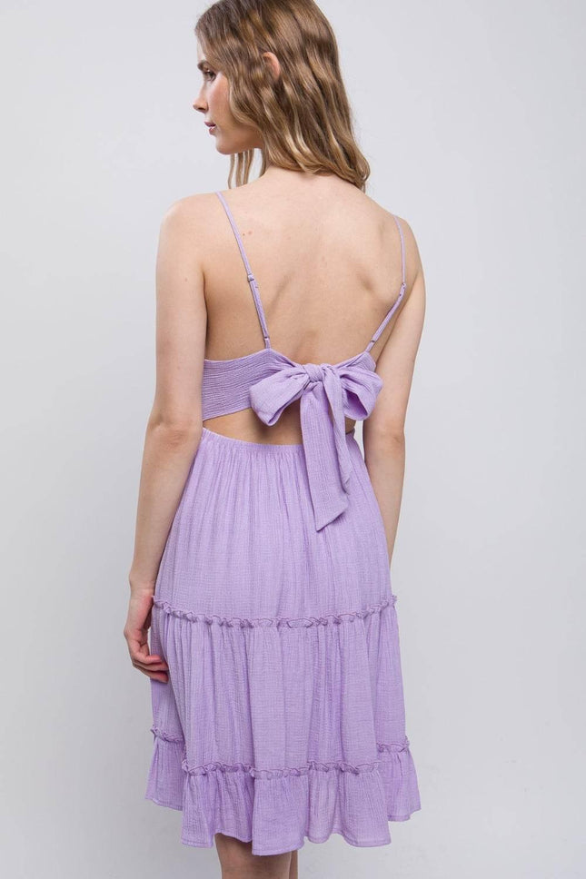 Love Tree Lace Detail Tied V-Neck Mini Cami Dress - MimiStylez