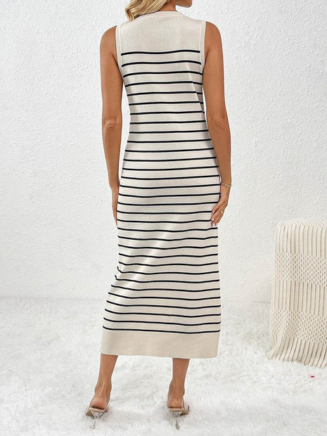 Round Neck Sleeve Midi Knit Dress - MimiStylez