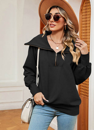 Half Zip Lantern Sleeve Sweatshirt - MimiStylez
