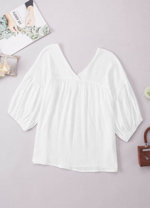 Dropped Shoulder V-Neck Blouse - MimiStylez