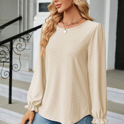 Round Neck Flounce Sleeve Blouse - MimiStylez
