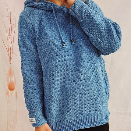 Drawstring Long Sleeve Hooded Sweater - MimiStylez