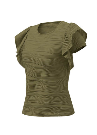 Textured Round Neck Cap Sleeve Top - MimiStylez