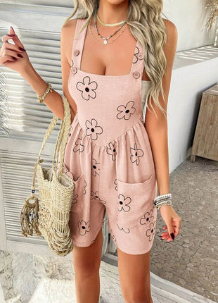 Devine Flower Wide Strap Overalls with Pockets - MimiStylez
