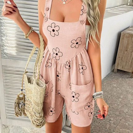 Devine Flower Wide Strap Overalls with Pockets - MimiStylez