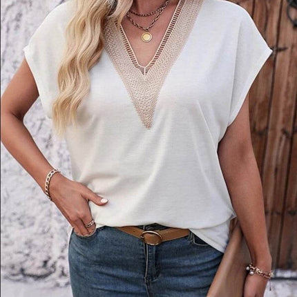 Heathered V-Neck Short Sleeve T-Shirt - MimiStylez