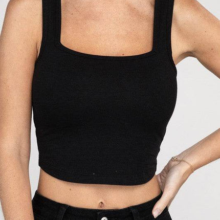 Cotton Square Neck Cropped Cami Top - MimiStylez