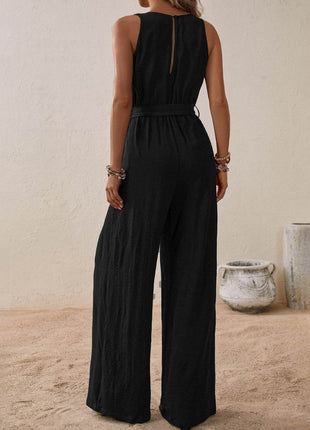 Tied Surplice Sleeveless Wide Leg Jumpsuit - MimiStylez