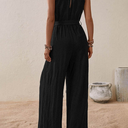 Tied Surplice Sleeveless Wide Leg Jumpsuit - MimiStylez