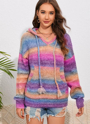 Multicolor Dropped Shoulder Hooded Sweater - MimiStylez