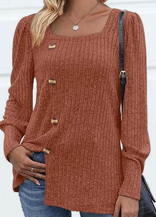 Decorative Button Square Neck Top - MimiStylez