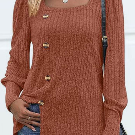 Decorative Button Square Neck Top - MimiStylez