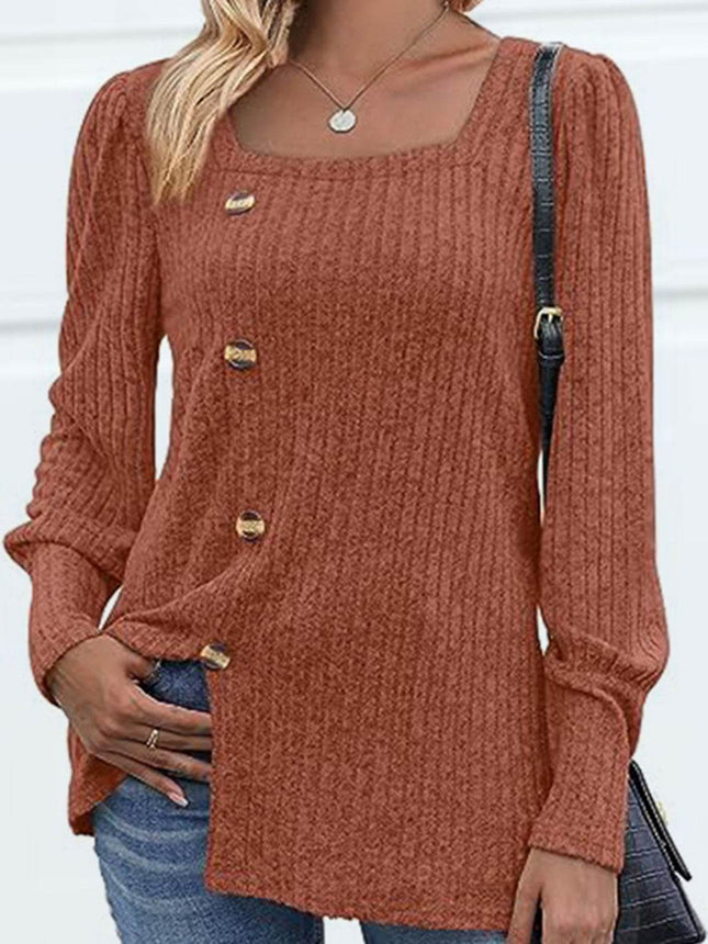 Decorative Button Square Neck Top - MimiStylez