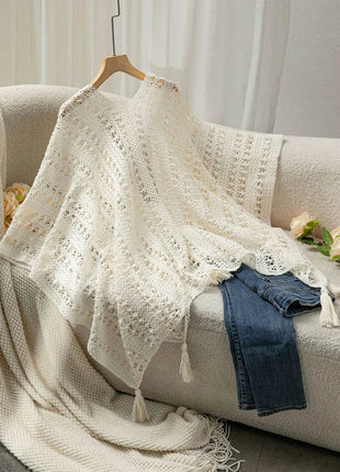 Openwork Tassel Open Front Knit Cover Up - MimiStylez