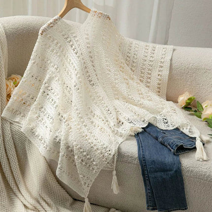 Openwork Tassel Open Front Knit Cover Up - MimiStylez
